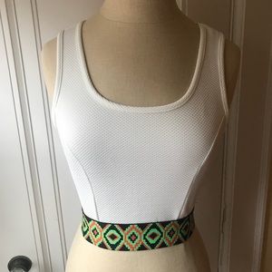White Mesh Stretch Crop Top with Tribal Print Band
